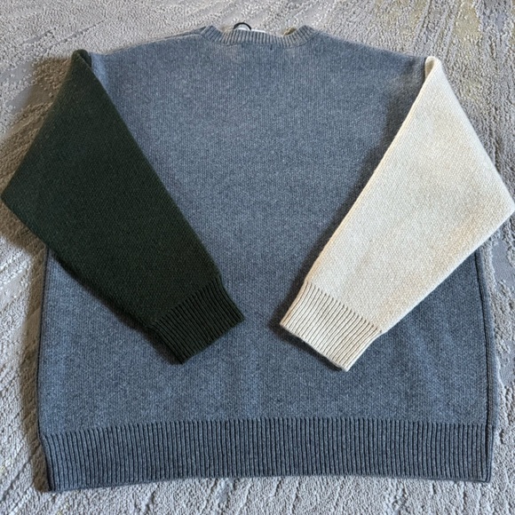 Line & Dot Dani sweater colorblock crewneck gray olive green cream small new - Picture 8 of 8